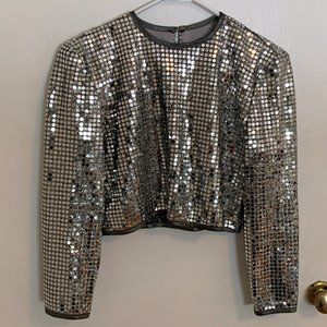 Long-Sleeved "Sequin" Crop Top